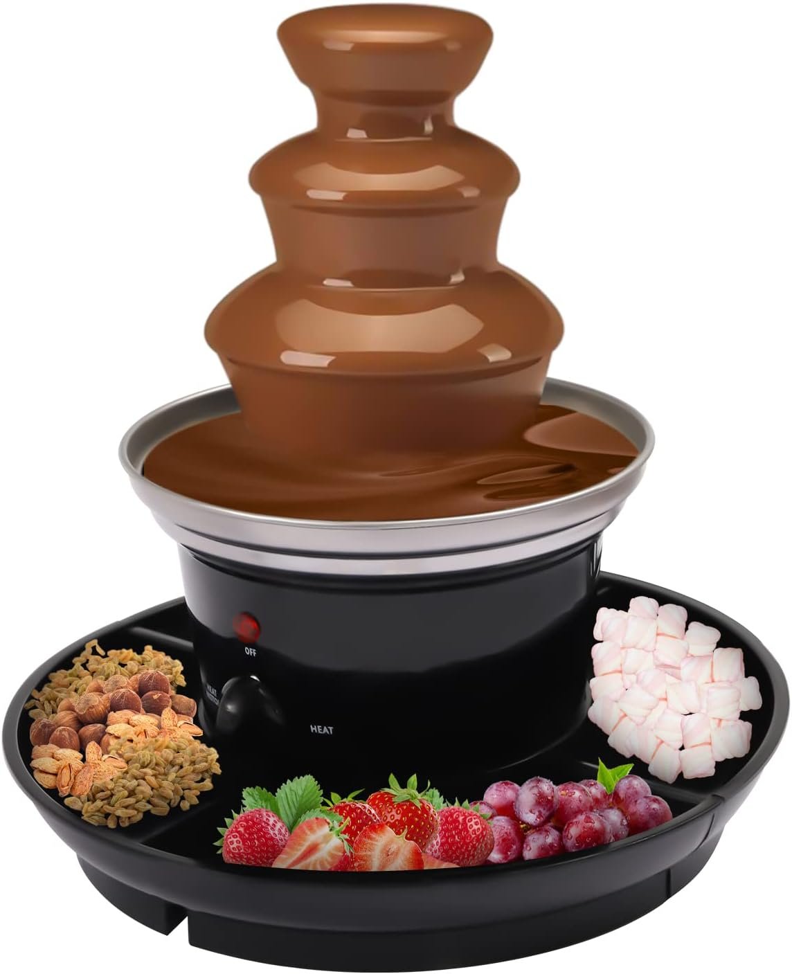 Chocolate Fondue Fountain,3-Tier Party Fountain with Fruit Plate Designed to Keep Chocolate Melted for Easy Treat Dipping for Birthday Party Wedding Celebration 1-lb Capacity Chocolate Fondue Fountain,3-Tier Party Fountain with Fruit Plate Designed to Keep Chocolate Melted for Easy Treat Dipping for Birthday Party Wedding Celebration 1-lb Capacity