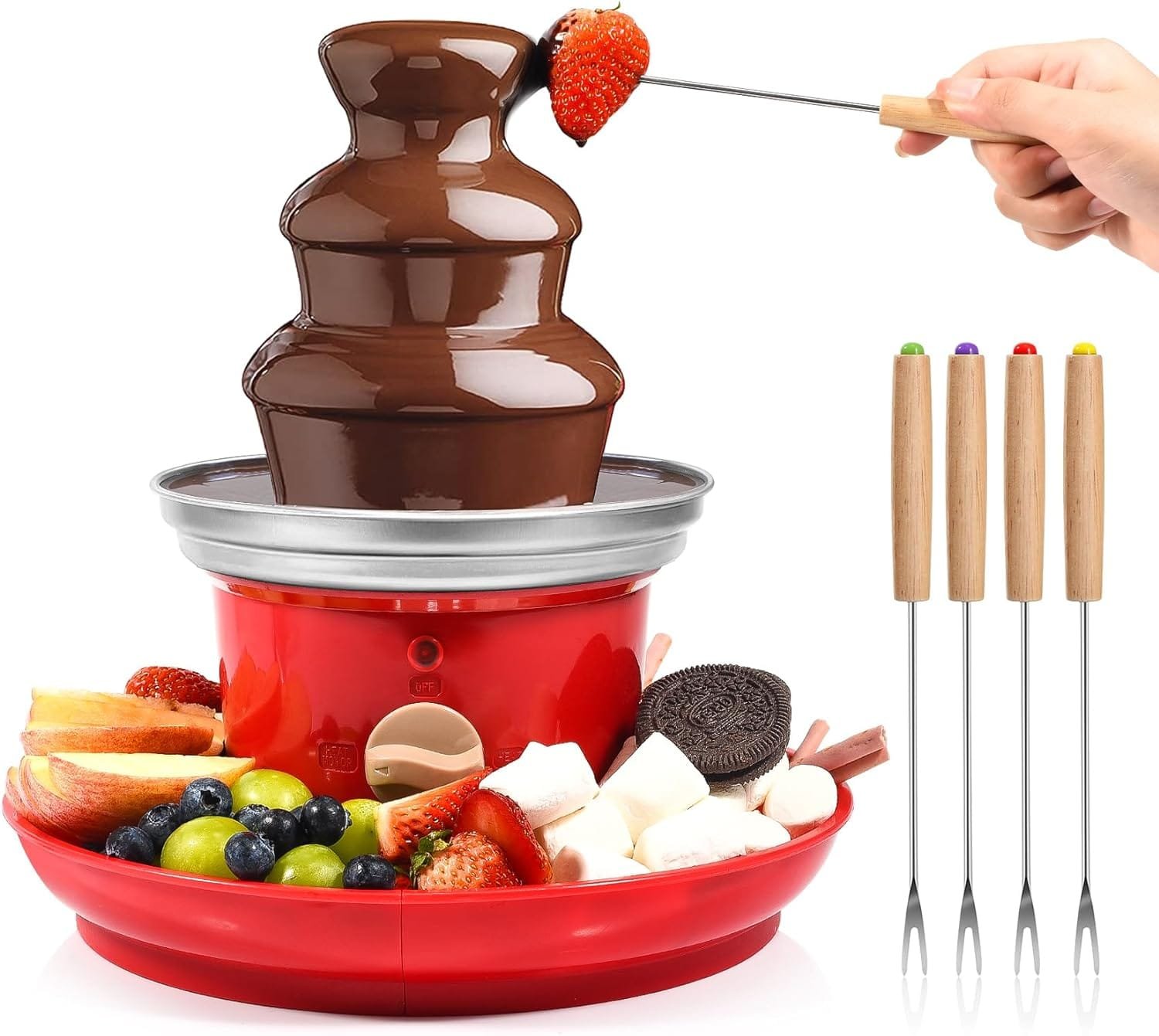 Chocolate Fountain, 3-Tier Mini Chocolate Fountain Machine with 4PCS Forks and Removal Serving Tray, Stainless Steel Electric Chocolate Fondue Fountain for Nacho Cheese, BBQ Sauce, Syrup, 20 OZ