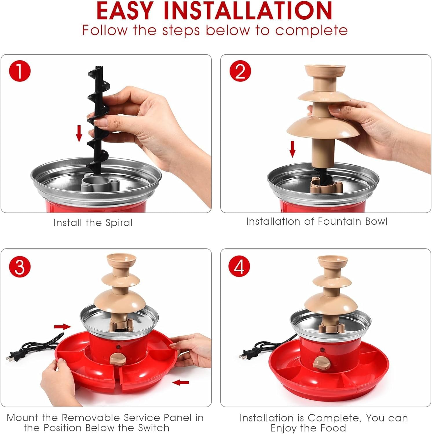 Chocolate Fountain, 3-Tier Mini Chocolate Fountain Machine with 4PCS Forks and Removal Serving Tray, Stainless Steel Electric Chocolate Fondue Fountain for Nacho Cheese, BBQ Sauce, Syrup, 20 OZ