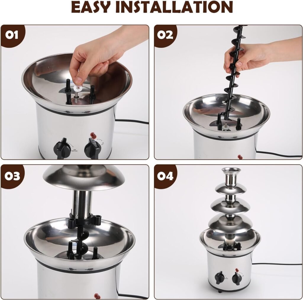 Chocolate Fountain, 4 Tiers Electric Melting Machine Chocolate Fondue Fountain Set with 6pcs Stainless Steel Forks