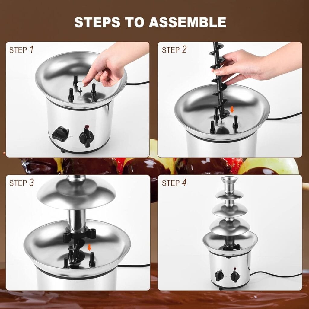 Chocolate Fountain, 4 Tiers Electric Melting Machine Chocolate Fondue Fountain Set with 6pcs Stainless Steel Forks, 4-Pound Capacity for Nacho Cheese, BBQ Sauce, Ranch Chocolate Fountain, 4 Tiers Electric Melting Machine Chocolate Fondue Fountain Set with 6pcs Stainless Steel Forks, 4-Pound Capacity for Nacho Cheese, BBQ Sauce, Ranch