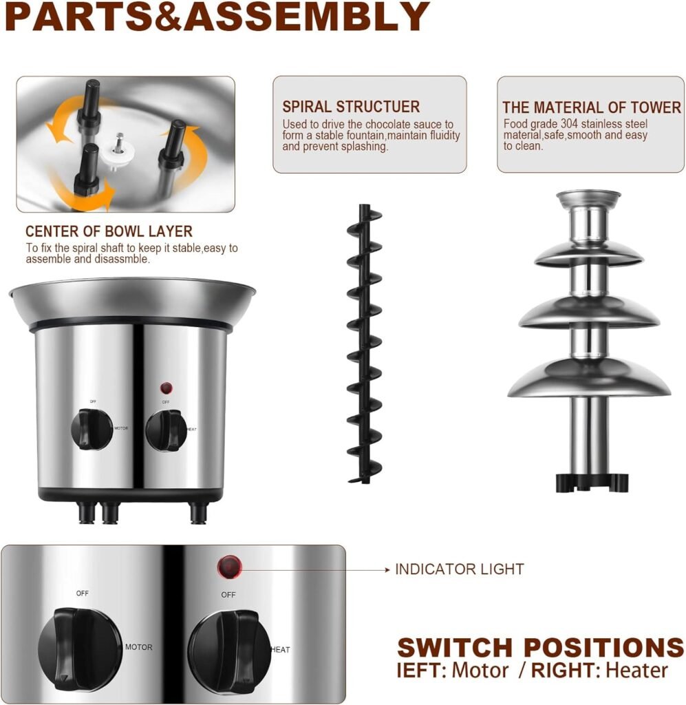 Chocolate Fountain, 4 Tiers Electric Melting Machine Chocolate Fondue Fountain Set with 6pcs Stainless Steel Forks, 4-Pound Capacity for Nacho Cheese, BBQ Sauce, Ranch