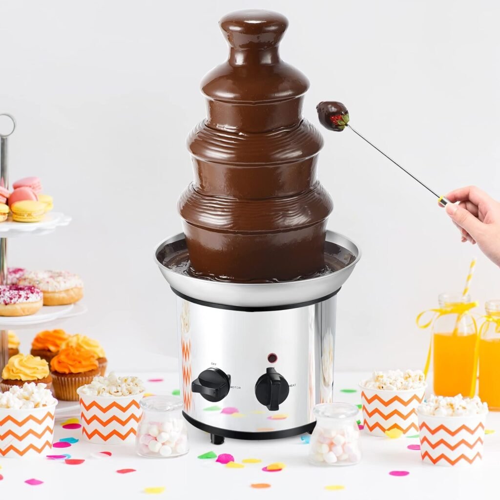 Chocolate Fountain, 4 Tiers Electric Melting Machine Chocolate Fondue Fountain Set with 6pcs Stainless Steel Forks, 4-Pound Capacity for Nacho Cheese, BBQ Sauce, Ranch