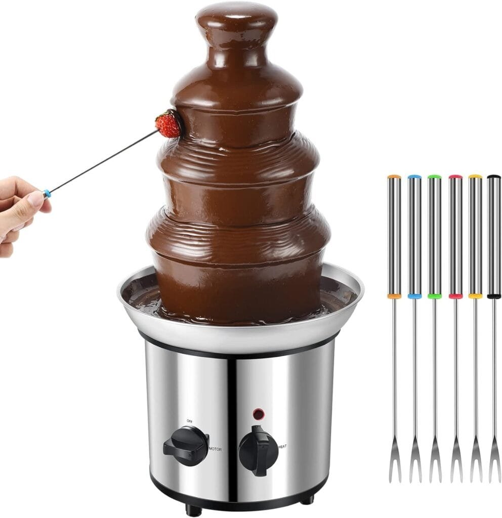 Chocolate Fountain, 4 Tiers Electric Melting Machine Chocolate Fondue Fountain Set with 6pcs Stainless Steel Forks, 4-Pound Capacity for Nacho Cheese, BBQ Sauce, Ranch Chocolate Fountain, 4 Tiers Electric Melting Machine Chocolate Fondue Fountain Set with 6pcs Stainless Steel Forks, 4-Pound Capacity for Nacho Cheese, BBQ Sauce, Ranch