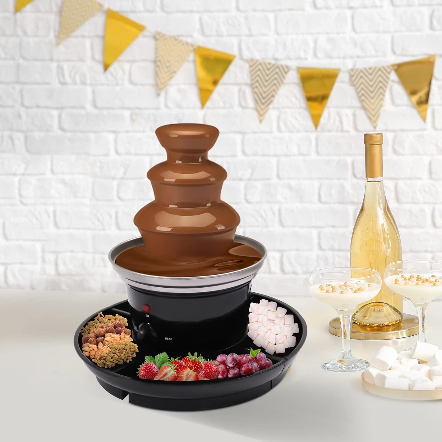 Chocolate Fountain Party Fountain,3-Tier chocolate fountain for Nacho Cheese BBQ Sauce Ranch Liqueurs,Stainless Steel Chocolate Fondue Fountain for Birthday Party Wedding