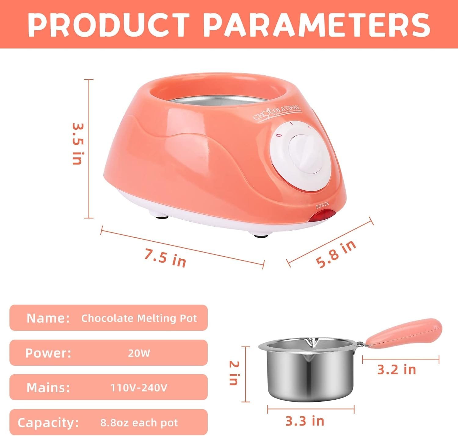 Chocolate Melting Pot, Electric Chocolate Melter Warmer Fondue Fountain Melting Pot Kit for Melting Chocolate, Candy, Milk, Butter, Cheese Chocolate Melting Pot, Electric Chocolate Melter Warmer Fondue Fountain Melting Pot Kit for Melting Chocolate, Candy, Milk, Butter, Cheese