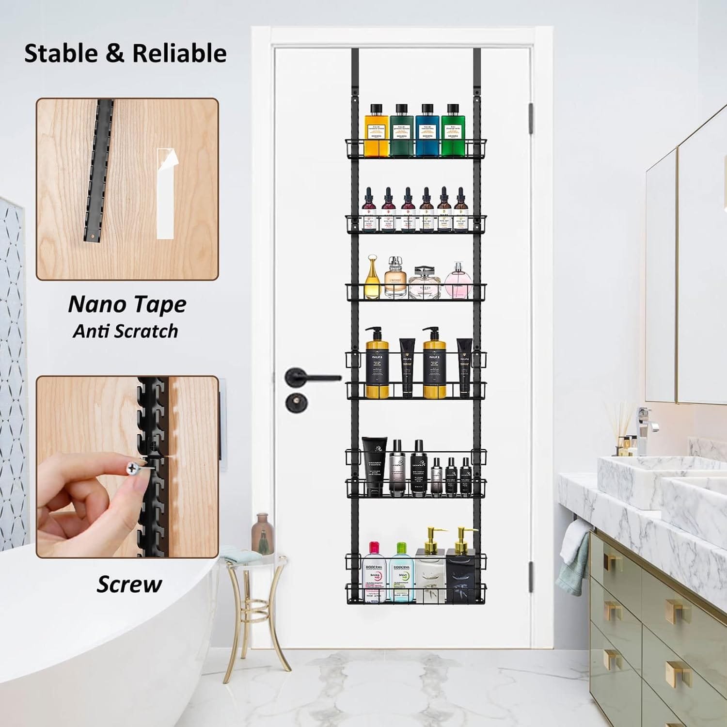 Churboro Over the Door Pantry Organizer Rack with 9 Adjustable Baskets, 9 Tiers Dual-use Hanging or Wall Mount Spice Rack Organizer, Black Churboro Over the Door Pantry Organizer Rack with 9 Adjustable Baskets, 9 Tiers Dual-use Hanging or Wall Mount Spice Rack Organizer, Black