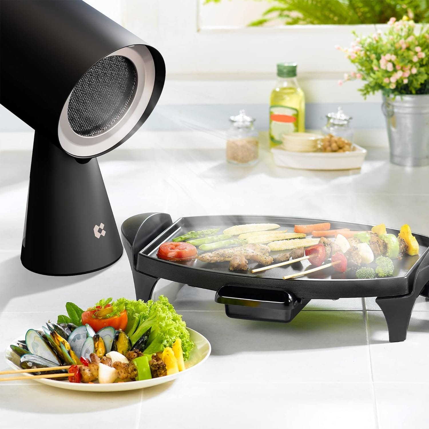 CIARRA Portable Range Hood, Desktop Range Hood with 2 Speed Exhaust Fan, Detachable Aluminum Filter, Large Oil Collection Cup, Portable Kitchen Exhaust Fan for Indoor BBQ, Hot Pot