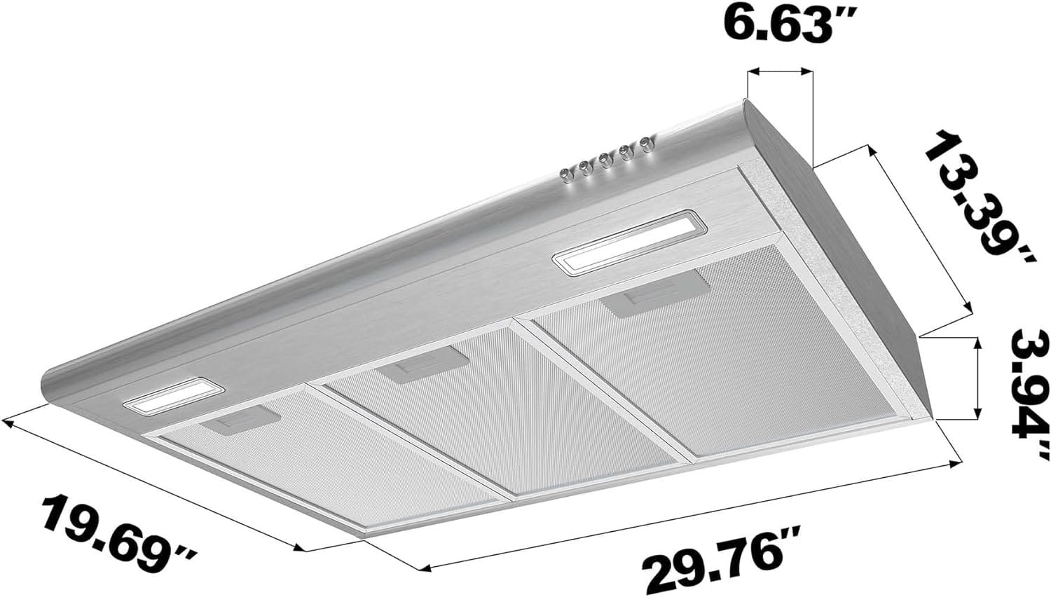 CIARRA Range Hood 30 inch Under Cabinet Ductless Vent Hood for Kitchen Stove Hood with 3 Speed Exhaust Fan in Stainless Steel