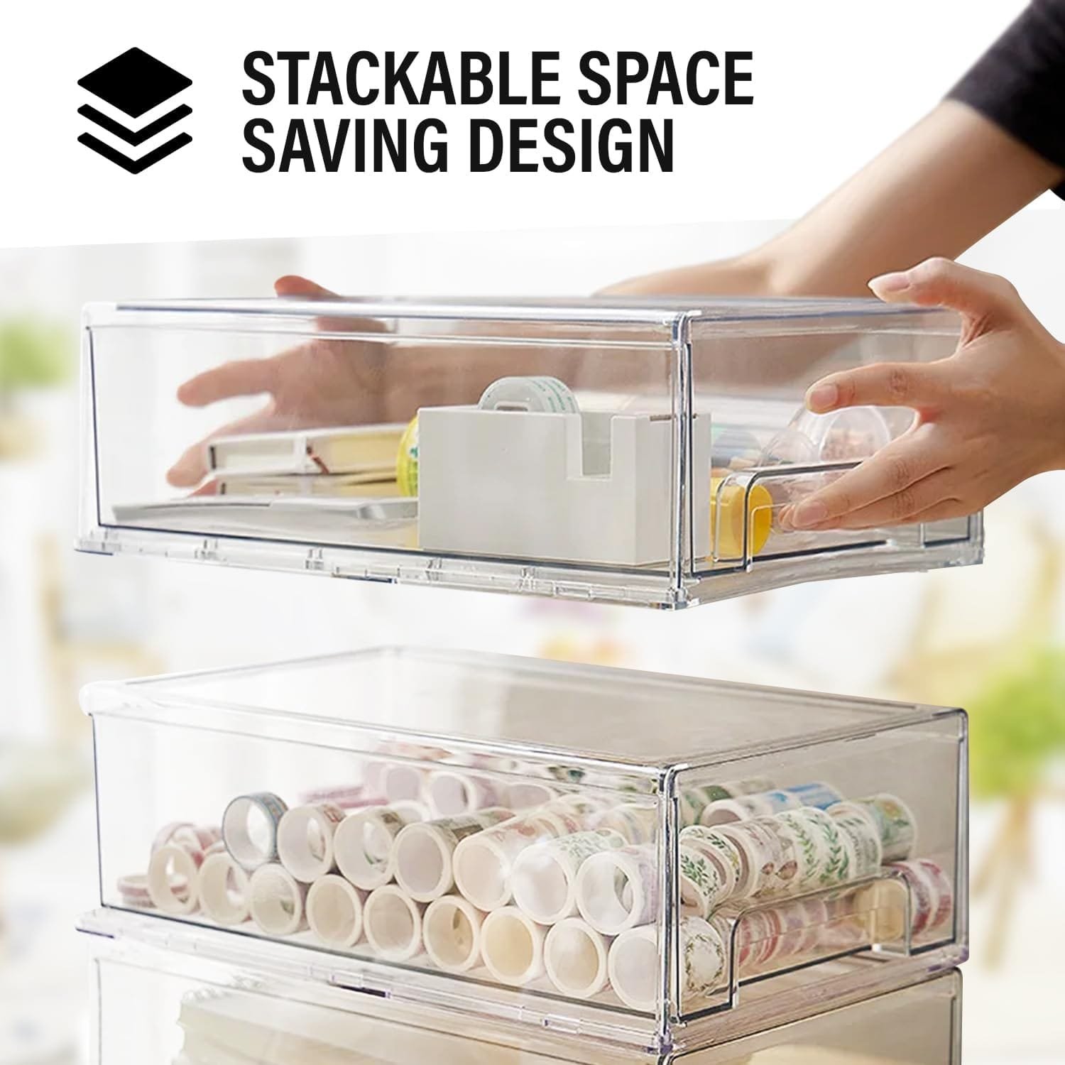 Clear Plastic Storage Drawer Organizer Bins, Perfect for Kitchen Organization or Pantry Organization and Storage, Fridge Drawer Organizer Bins, Pantry Storage and Organization Bins