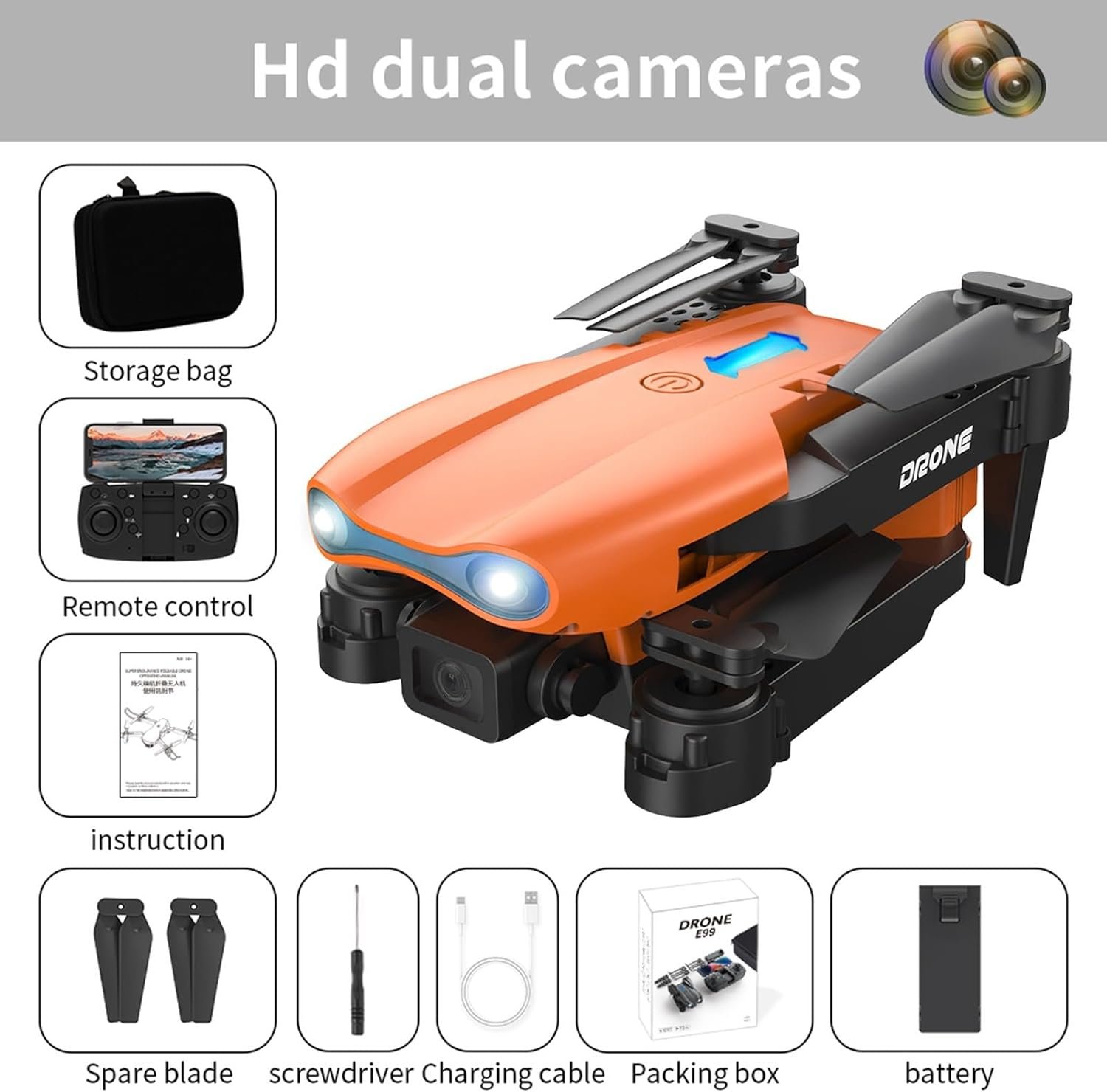 Clearance Drone with 1080P FPV Dual Cameras, Foldable Mini Drone with Camera for Adults Kids, LED Lights, Altitude Hold, Headless Mode, RC Quadcopter Toys Gifts for Boys Girls Beginners