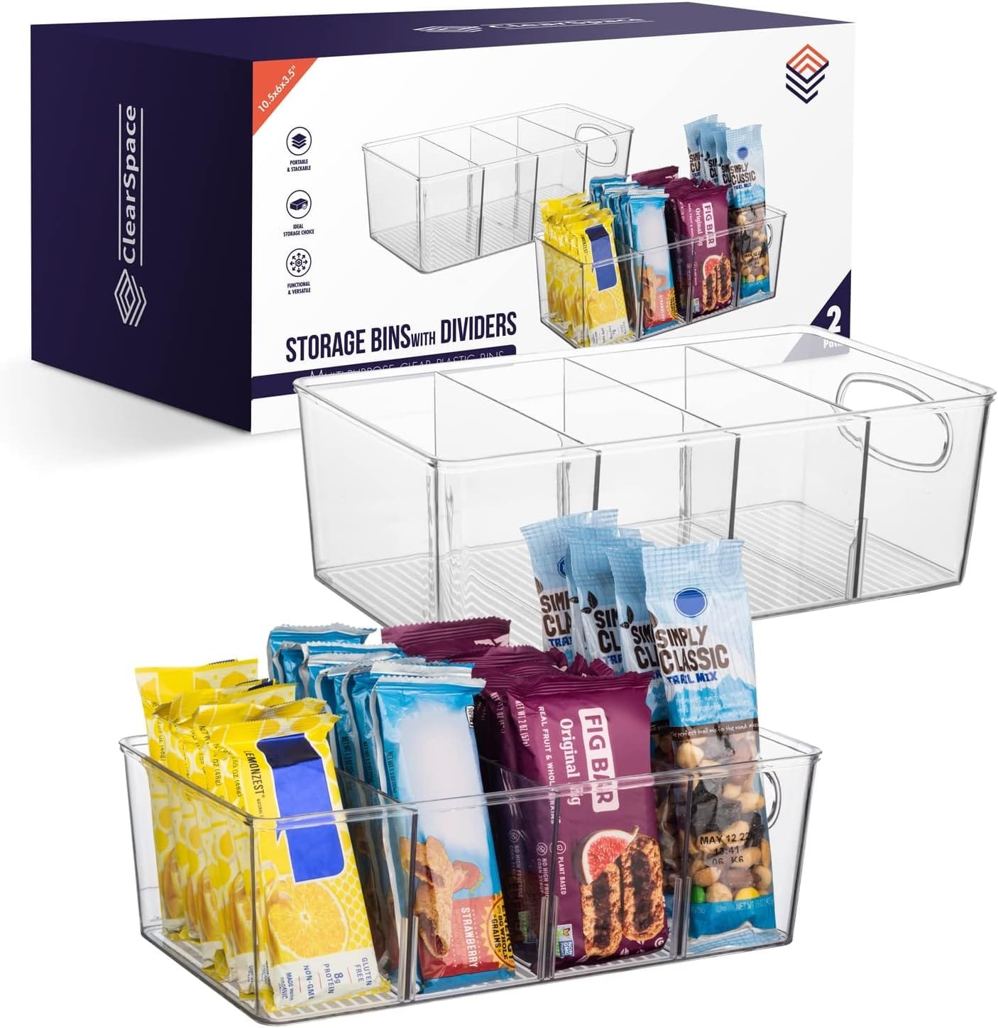 ClearSpace Plastic Pantry Organization and Storage Bins with Removable Dividers – Perfect Kitchen Organization or Kitchen Storage – Refrigerator Organizer Bins, Cabinet Organizers (2 Pack) ClearSpace Plastic Pantry Organization and Storage Bins with Removable Dividers – Perfect Kitchen Organization or Kitchen Storage – Refrigerator Organizer Bins, Cabinet Organizers (2 Pack)