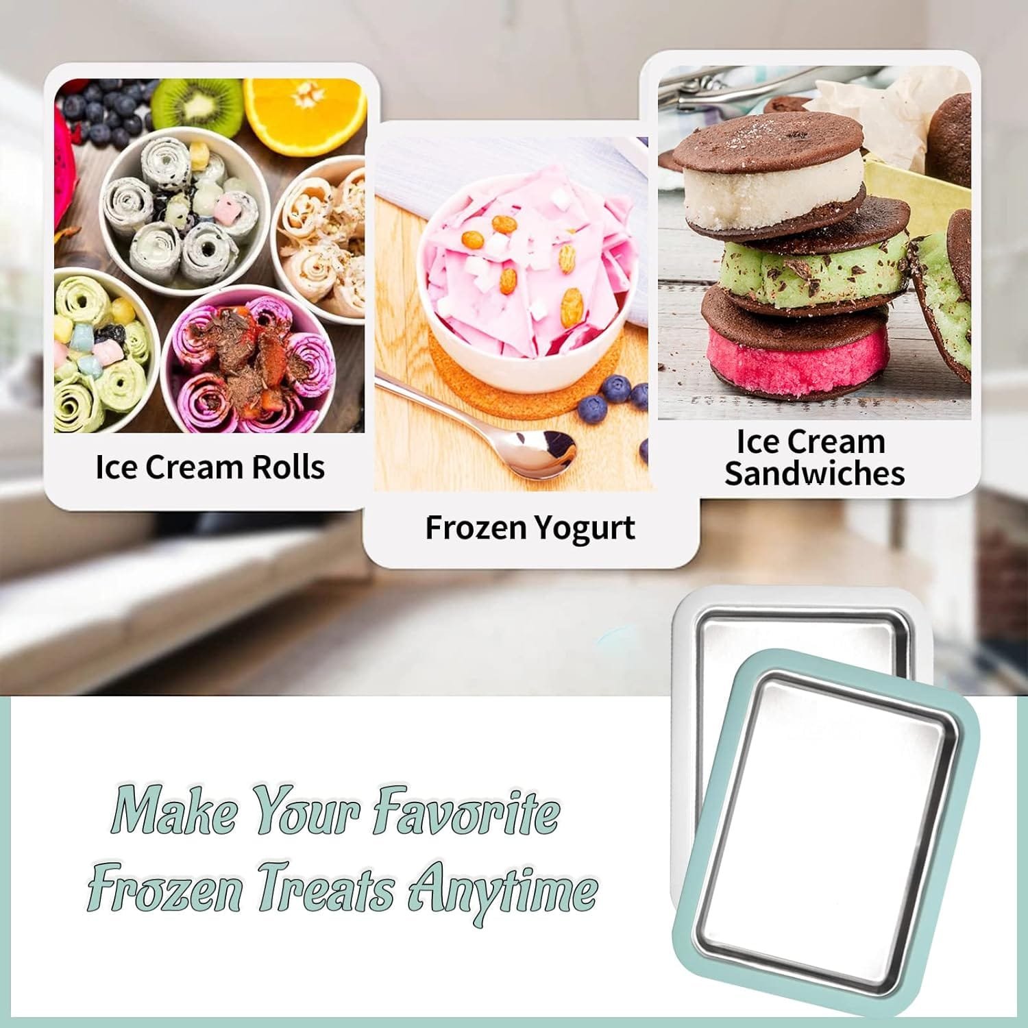 climafusion Instant Ice Cream Maker, Rolled Ice Cream Maker, Instant Gelato Pan/Roll, Homemade DIY Ice Cream for Fun Parent-Child Activities for Families Mint Green