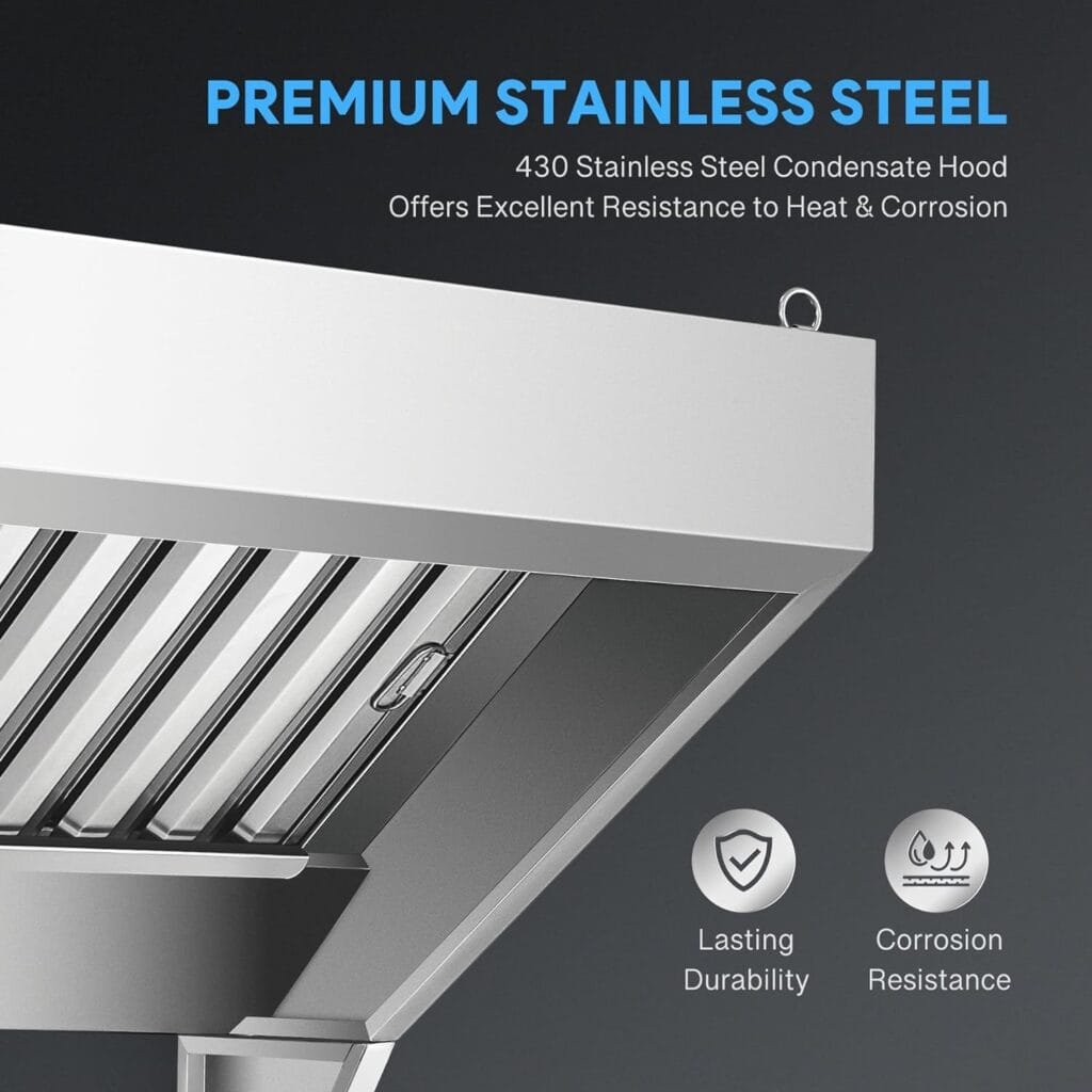 CO-Z Commercial Exhaust Hood, 7 ft Stainless Steel Rang Hood with 3 Removable Baffle Hood Filters and Support Tripods, Concession Trailer Hood for Food Truck Restaurant Commercial Kitchen