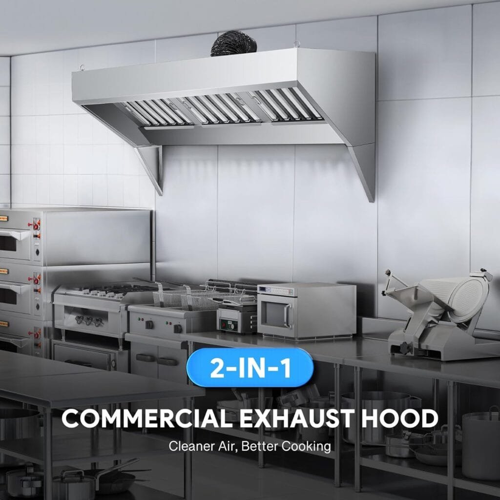 CO-Z Commercial Exhaust Hood, 7 ft Stainless Steel Rang Hood with 3 Removable Baffle Hood Filters and Support Tripods, Concession Trailer Hood for Food Truck Restaurant Commercial Kitchen