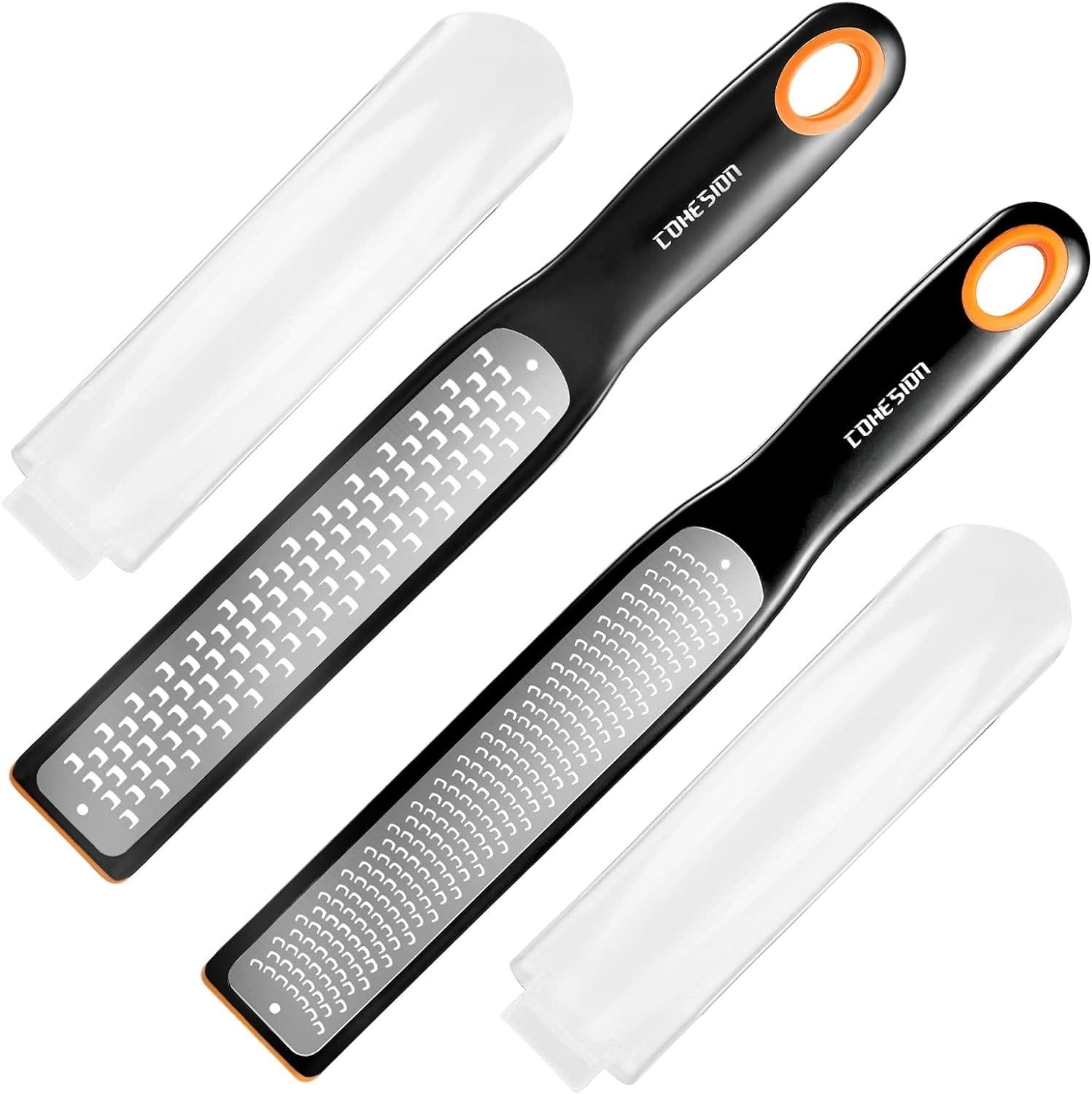 Cohesion Etched Zester  Grater Set of 2 - Kitchen Zester Tool for Lemon, Cheese, Garlic, Ginger, Nutmeg, Chocolate, Fruits, Vegetables - Sharp Premium Stainless Steel Blade with Protective Cover