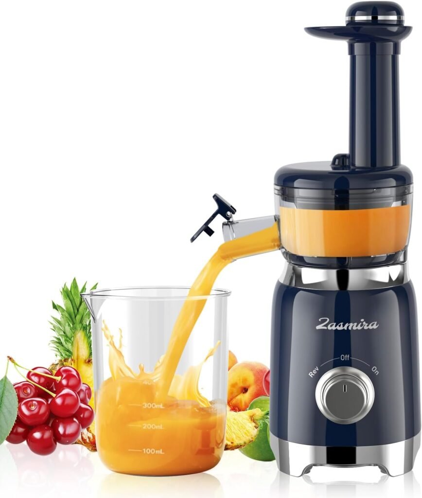 Cold Press Juicer, ZASMIRA Juicer Machines for Vegetable and Fruit with Upgraded Juicing Technology, Powerful Quiet Motor, Compact Size for Space-Saving Juicer, Easy to Clean