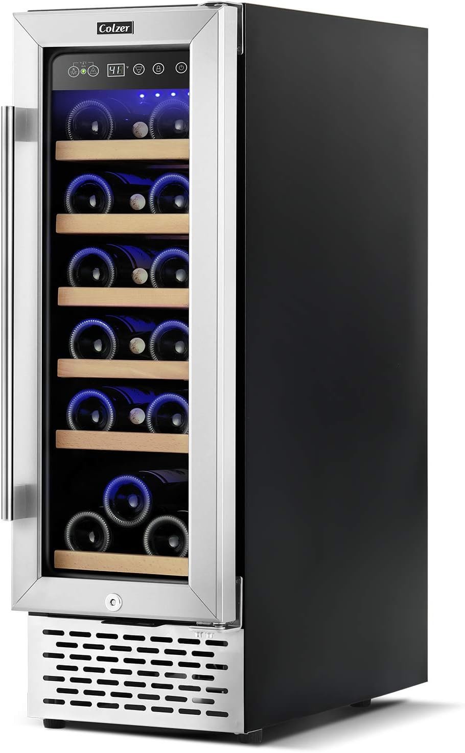 COLZER Elegant Mini Wine Fridge 18 Bottle 12 inch Wine Cooler Refrigerator, Built-in or Freestanding Wine Cooler, Stainless Steel Double-Layer Tempered Glass Door