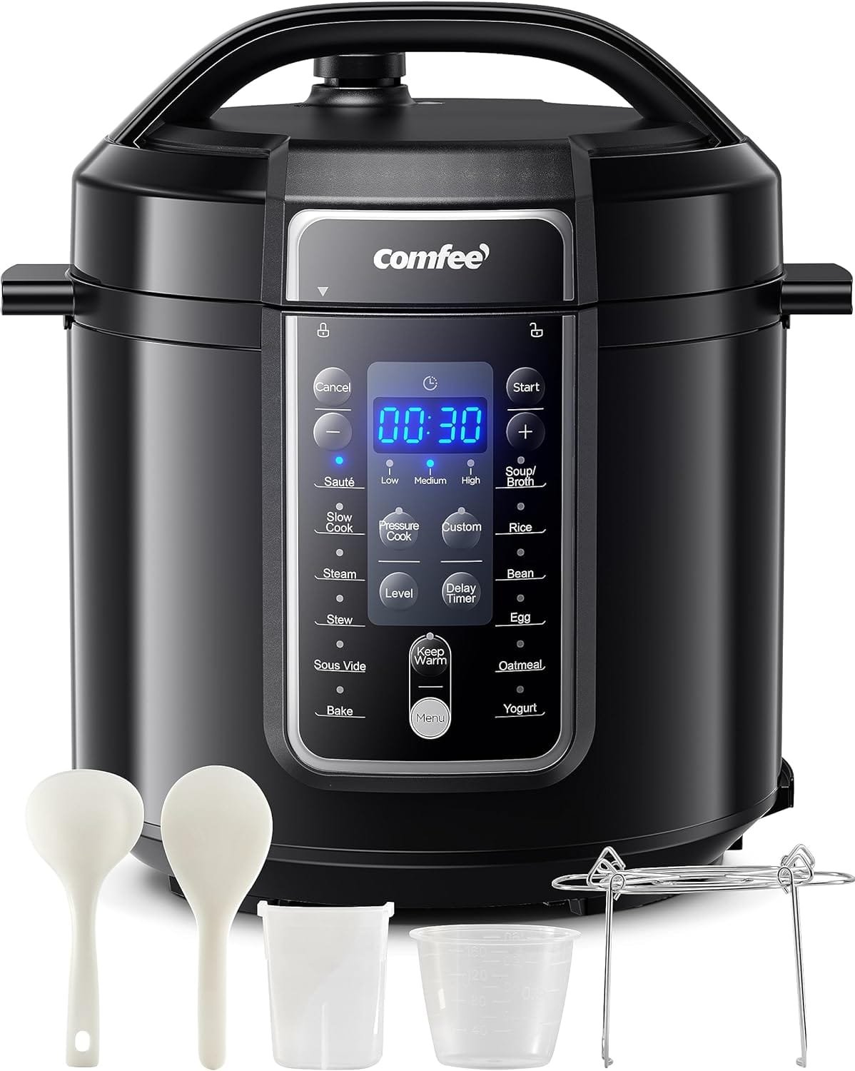 COMFEE’ 9-in-1 Electric Pressure Cooker 14 Presets Instant Multi Cooker Olla de Presion Non-Stick Pot Yogurt Maker Rice Cooker Slow Cooker Sauté Steamer 6 Quarts Black, Aluminum COMFEE’ 9-in-1 Electric Pressure Cooker 14 Presets Instant Multi Cooker Olla de Presion Non-Stick Pot Yogurt Maker Rice Cooker Slow Cooker Sauté Steamer 6 Quarts Black, Aluminum