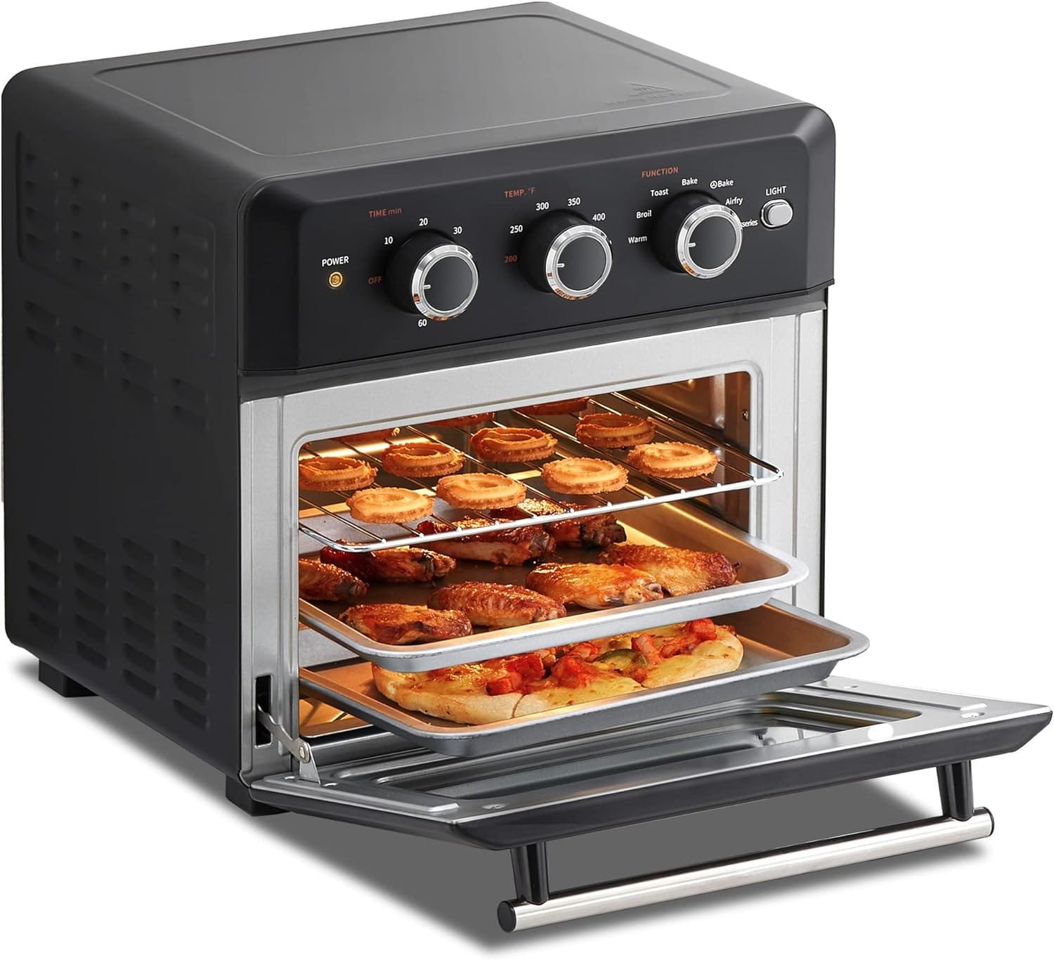 COMFEE Retro Air Fry Toaster Oven, 7-in-1, 1500W, 19QT Capacity, 6 Slice, Rotisseries, Warm, Broil, Toast, Convection Bake, Black, Perfect for Countertop