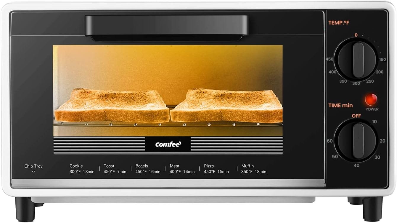 COMFEE Retro Air Fry Toaster Oven, 7-in-1, 1500W, 19QT Capacity, 6 Slice, Rotisseries, Warm, Broil, Toast, Convection Bake, Black, Perfect for Countertop