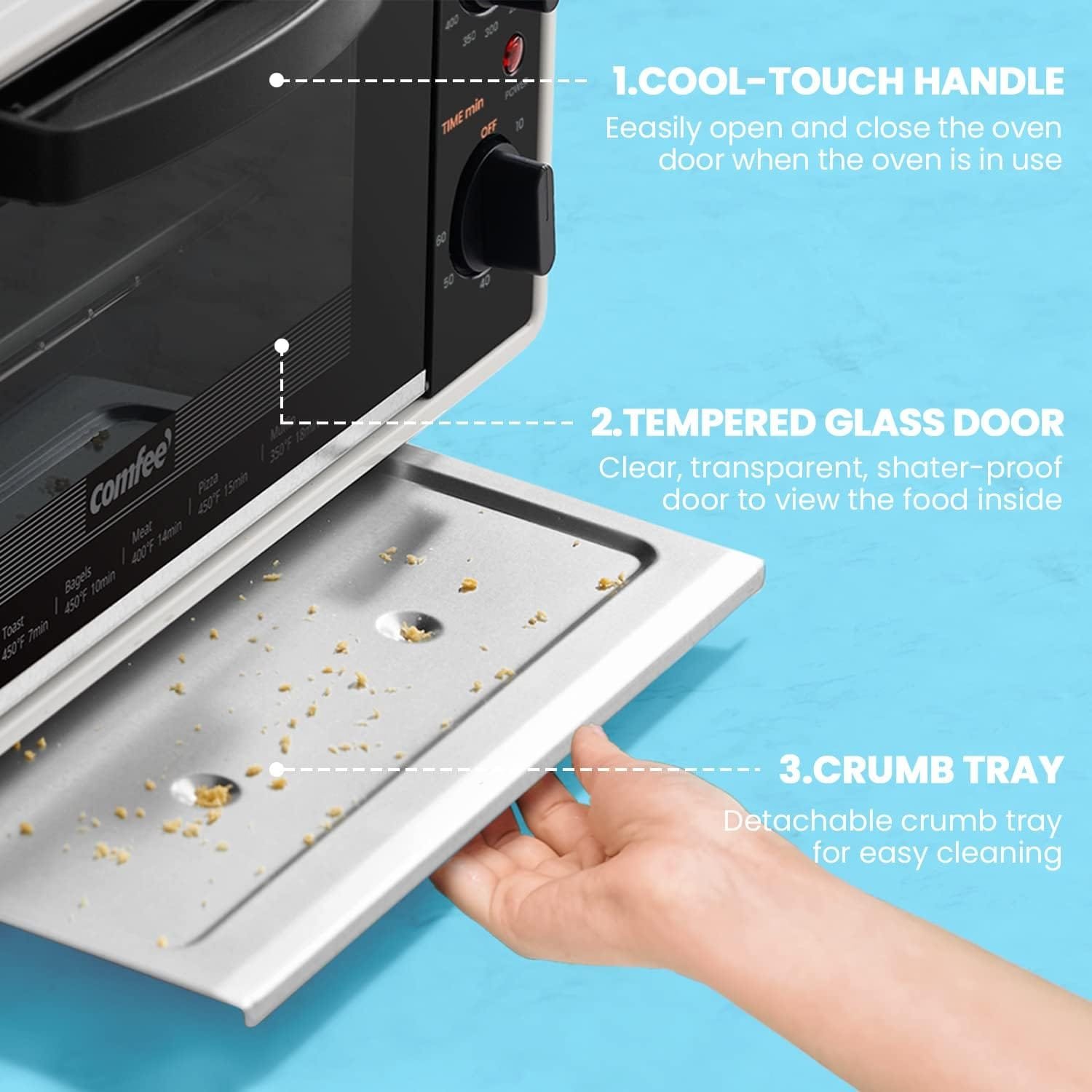 COMFEE Retro Air Fry Toaster Oven, 7-in-1, 1500W, 19QT Capacity, 6 Slice, Rotisseries, Warm, Broil, Toast, Convection Bake, Black, Perfect for Countertop