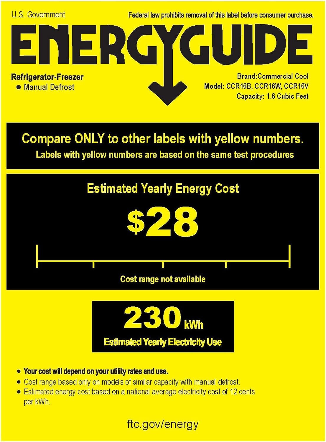 Commercial Cool CCR16B Compact Single Door Refrigerator and Freezer, 1.6 Cu. Ft. Mini Fridge, Black