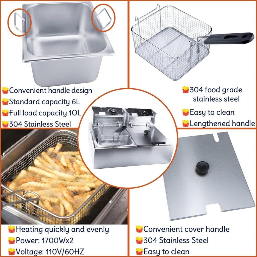 Commercial Deep Fryer with Basket, 3400W 12.7QT/12L, Detachable Large Capacity Stainless Steel Countertop Electric Oil Fryer with Temperature Control for Restaurant or Home Use Commercial Deep Fryer with Basket, 3400W 12.7QT/12L, Detachable Large Capacity Stainless Steel Countertop Electric Oil Fryer with Temperature Control for Restaurant or Home Use