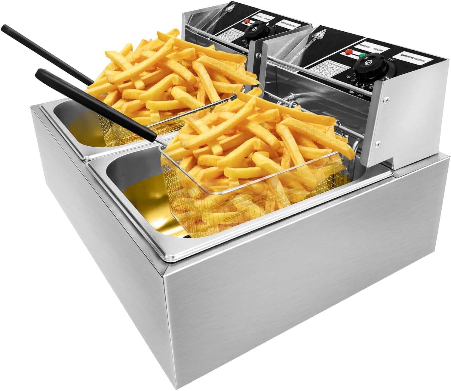 Commercial Electric Deep Fryer w/Basket  Lid, 22.8QT Countertop Kitchen Frying Machine, Temperature Adjustable Stainless Steel French Fryer for French Fries, Donuts, 5000W