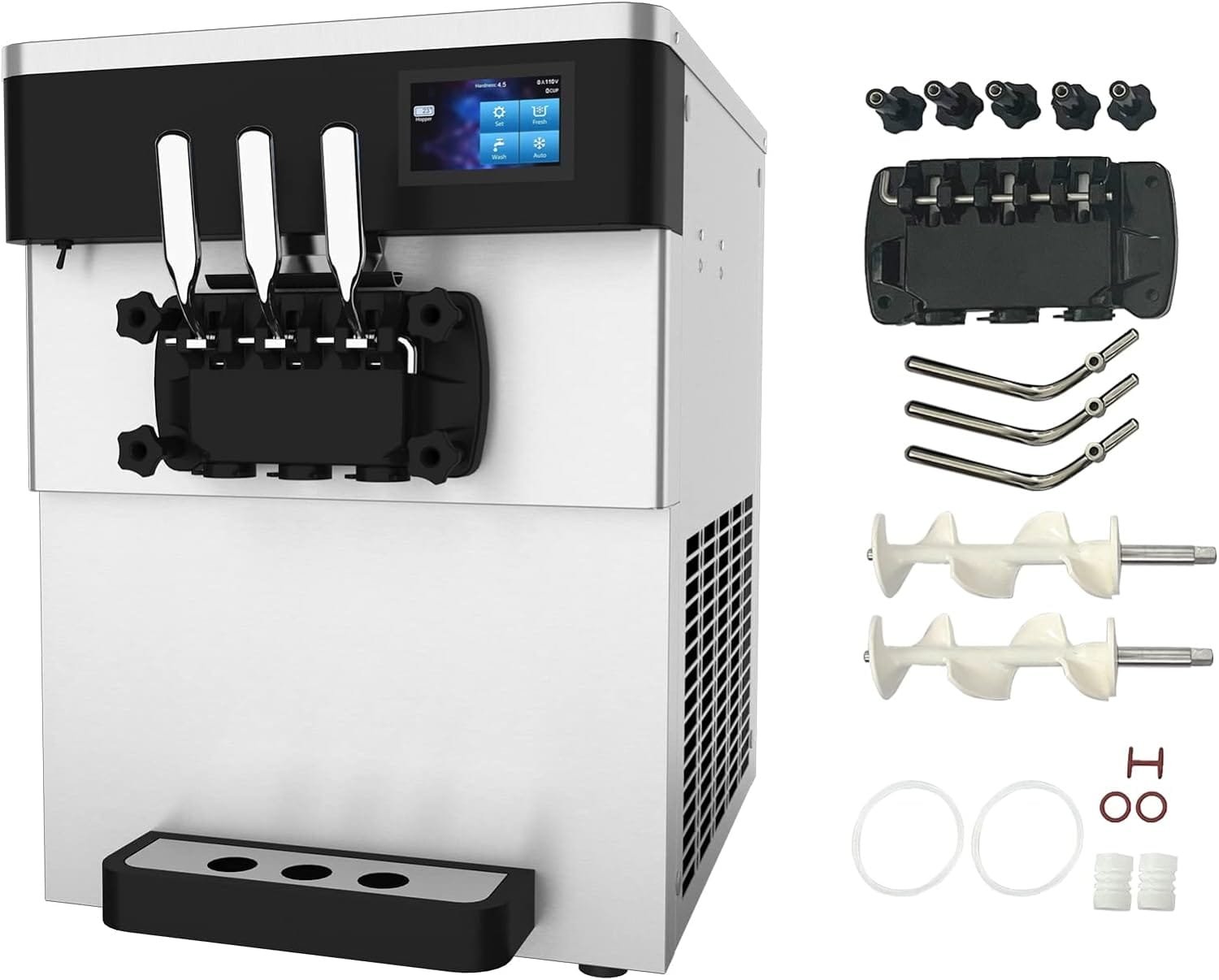 Commercial Ice Cream Maker Machine - 2450W 3 Flavors Soft Serve Ice Cream Machine 5.3 to 7.4 Gallons Per Hour Auto Clean Touch Screen LED Panel The Ideal Ice Cream Machine for Snack Bars Restaurants