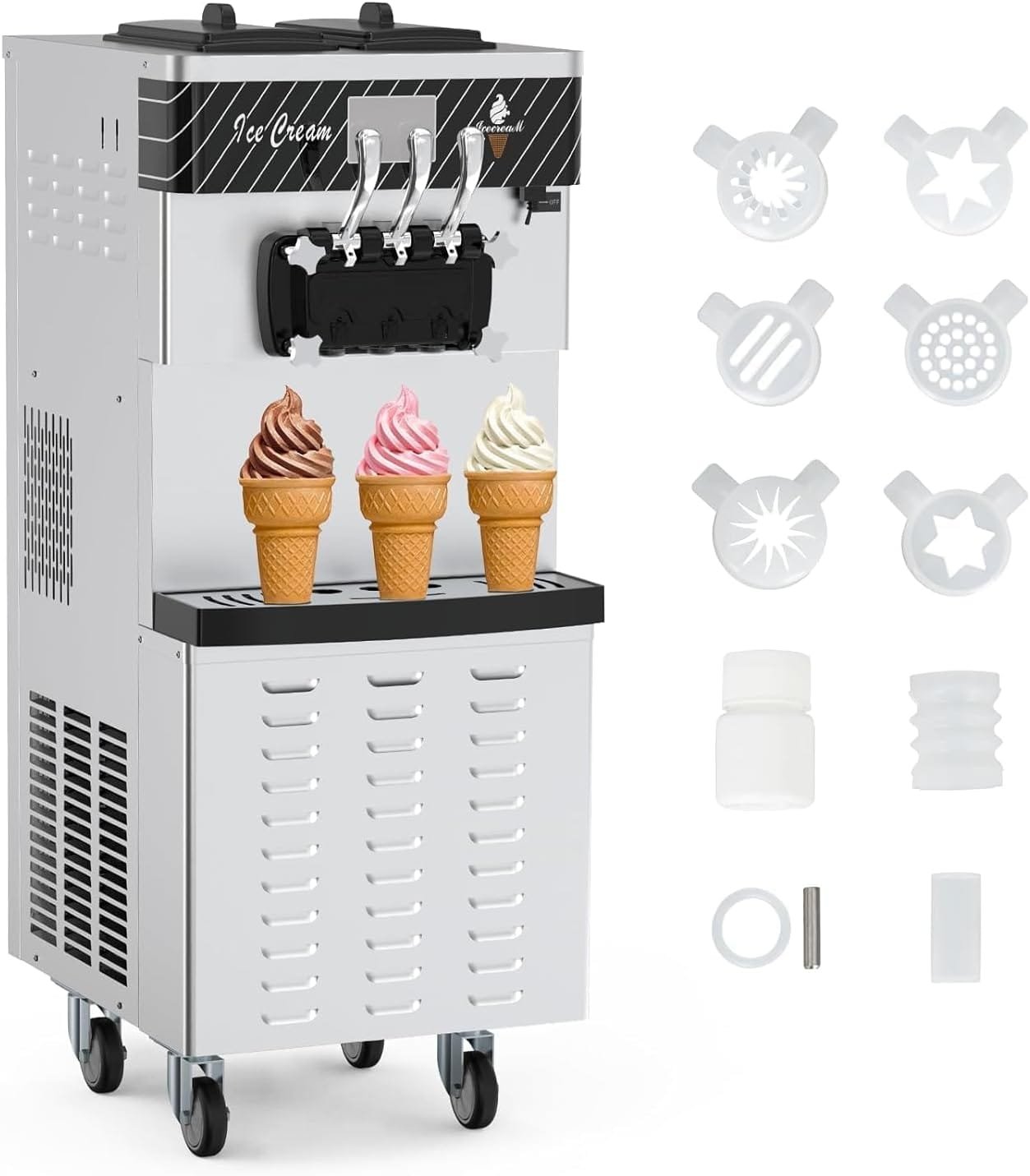 Commercial Ice Cream Maker with Two 12L Hoppers, 3 Flavors Soft Serve Machine. 2450W Compressor, Soft Ice Cream Machine with LCD Panel for Restaurants Snack Bar Commercial Ice Cream Maker with Two 12L Hoppers, 3 Flavors Soft Serve Machine. 2450W Compressor, Soft Ice Cream Machine with LCD Panel for Restaurants Snack Bar