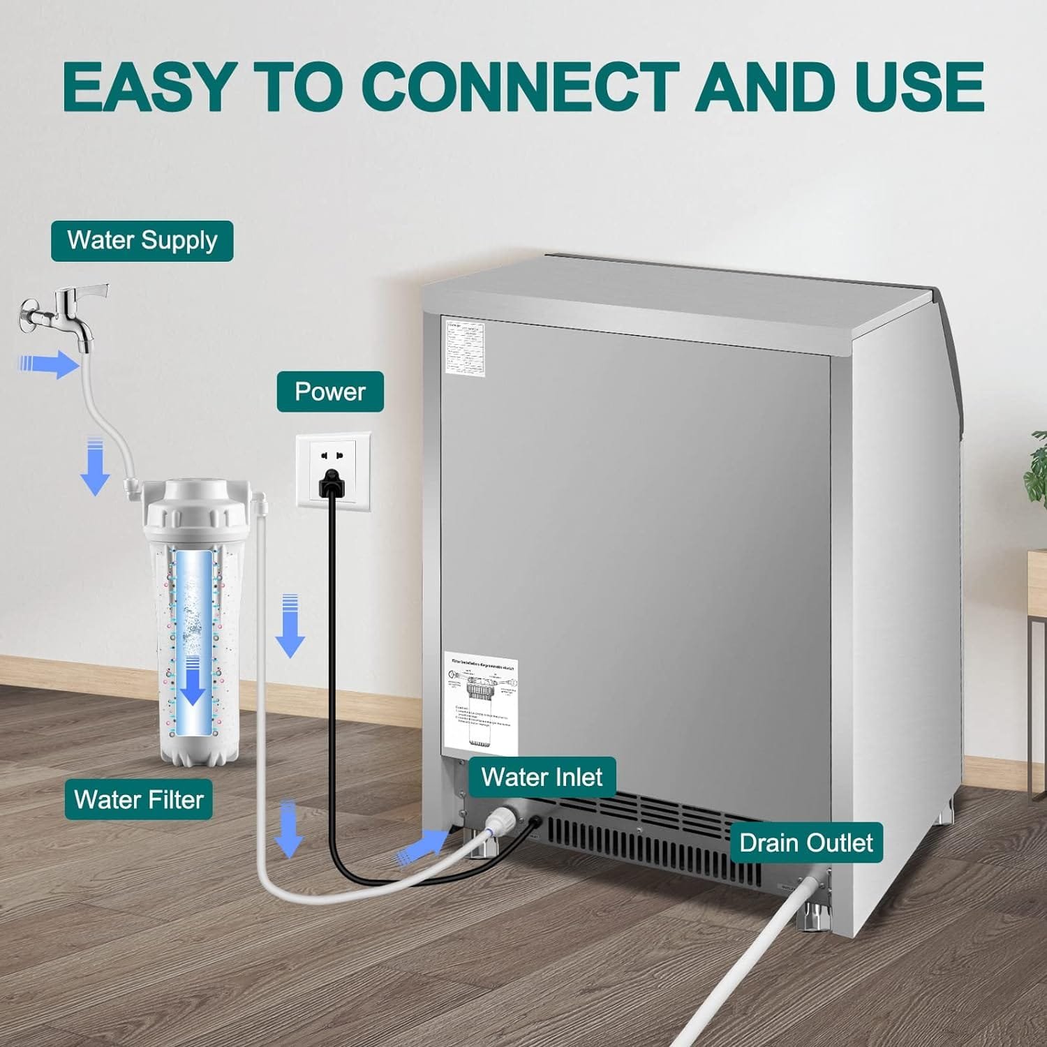 Commercial Ice Maker, 250Lbs/24H Under Counter Ice Machine with 77Lbs Storage Bin, 90 Ice Cubes in 11Min, Stainless Steel Freestanding Ice Making Machine for Business, Water Filter and Scoop Included