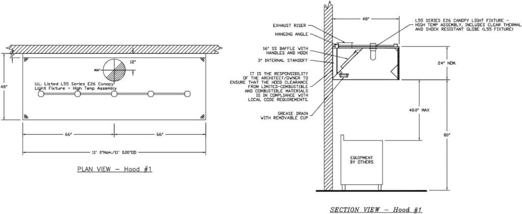 Commercial Kitchen Restaurant Duty Exhaust Hood, Wall Canopy Stainless Steel Exhaust Hood with Baffle Hood Filters, High Temperature Light Fixtures, and 10” Round Exhaust Riser (5 Long Hood) Commercial Kitchen Restaurant Duty Exhaust Hood, Wall Canopy Stainless Steel Exhaust Hood with Baffle Hood Filters, High Temperature Light Fixtures, and 10” Round Exhaust Riser (5 Long Hood)