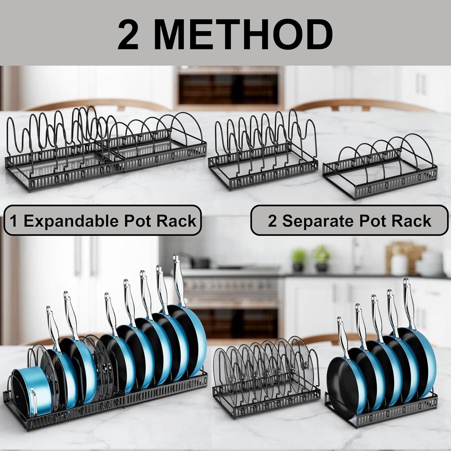 coneyaro Expandable Pots and Pans Organizer Pot Rack for Kitchen Cabinets