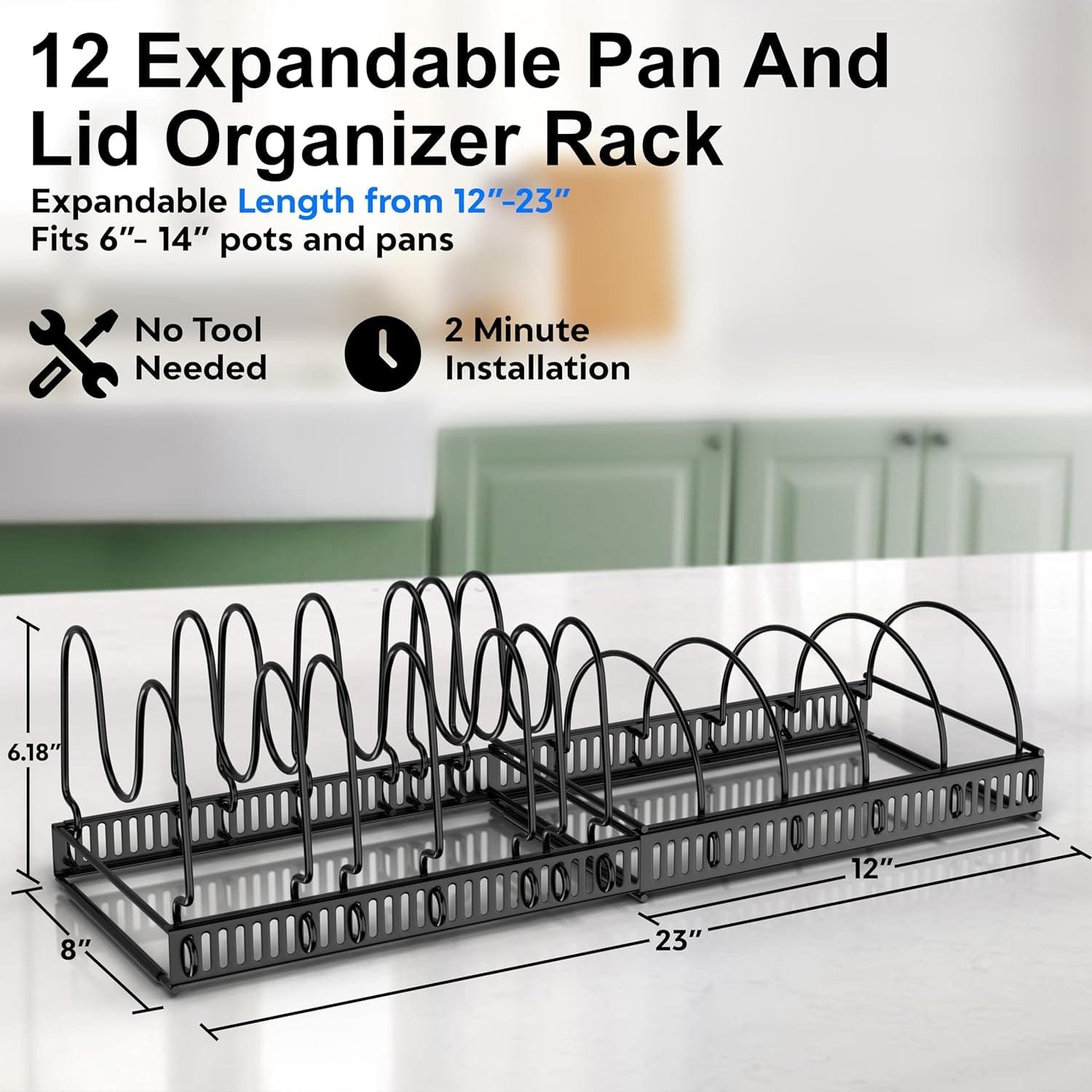 coneyaro Expandable Pots and Pans Organizer Pot Rack for Kitchen Cabinets