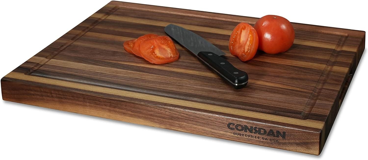 CONSDAN Black Walnut Butcher Block Cutting Board with Invisible Inner Handles, USA Grown Hardwood, 1 Thick, 16 L x 12 W CONSDAN Black Walnut Butcher Block Cutting Board with Invisible Inner Handles, USA Grown Hardwood, 1 Thick, 16 L x 12 W