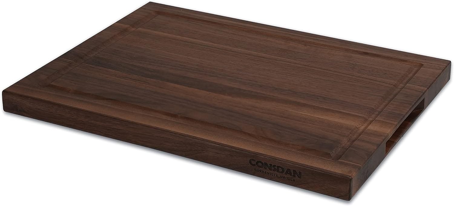 CONSDAN Black Walnut Butcher Block Cutting Board with Invisible Inner Handles, USA Grown Hardwood, 1 Thick, 16 L x 12 W CONSDAN Black Walnut Butcher Block Cutting Board with Invisible Inner Handles, USA Grown Hardwood, 1 Thick, 16 L x 12 W