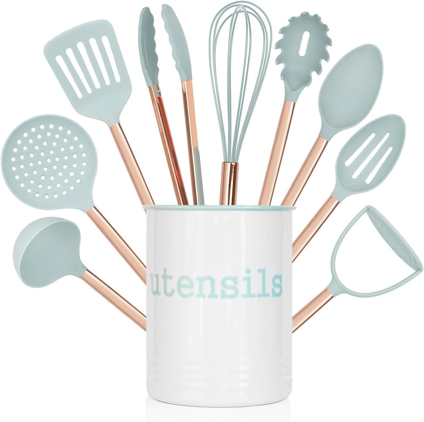Cook With Color 10 Piece Nylon Cooking Utensil Set with Holder, Kitchen Tools and Gadgets with Rounded Copper Handles - Mint Cook With Color 10 Piece Nylon Cooking Utensil Set with Holder, Kitchen Tools and Gadgets with Rounded Copper Handles - Mint