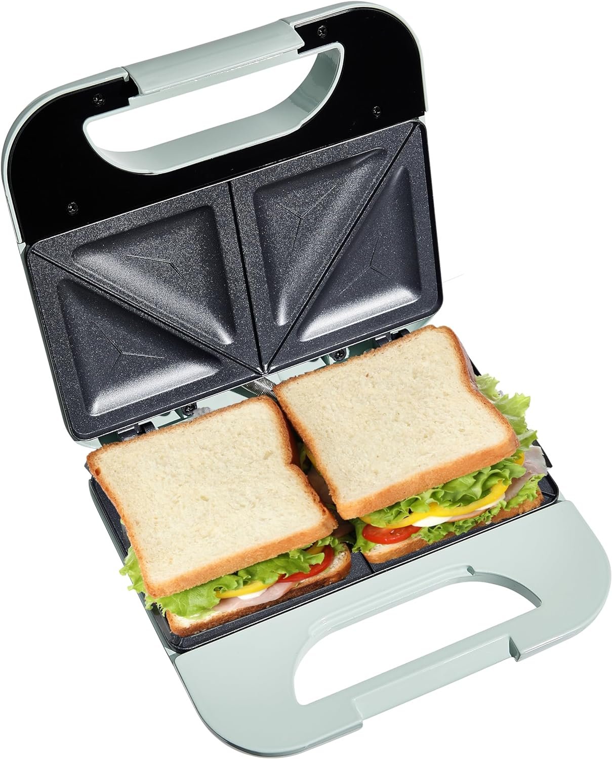 COOK WITH COLOR Sandwich Maker - 750-Watt, Non-Stick Plates, Easy-to-Clean, Cool Touch Housing and Skid Resistant Feet, Sage COOK WITH COLOR Sandwich Maker - 750-Watt, Non-Stick Plates, Easy-to-Clean, Cool Touch Housing and Skid Resistant Feet, Sage