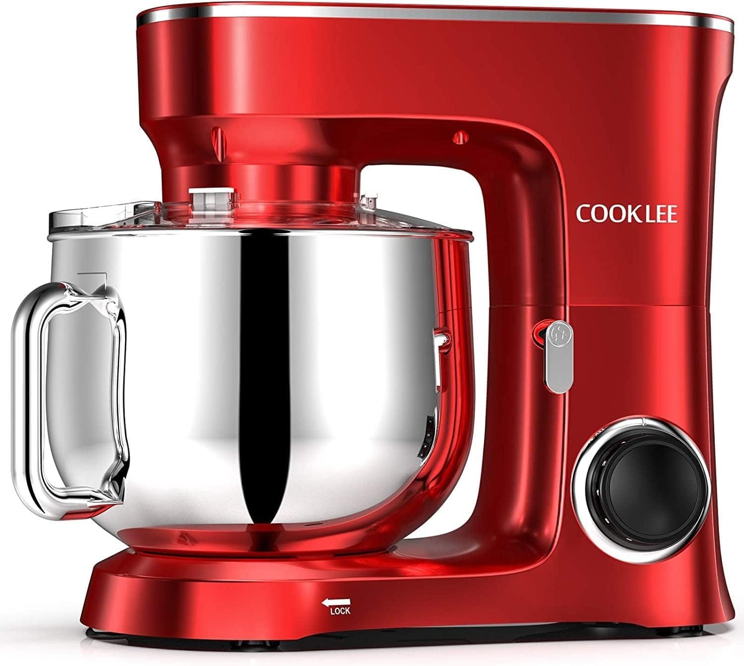 COOKLEE Stand Mixer, 9.5 Qt. 660W 10-Speed Electric Kitchen Mixer with Dishwasher-Safe Dough Hooks, Flat Beaters, Wire Whip  Pouring Shield Attachments for Most Home Cooks, SM-1551, Ruby Red