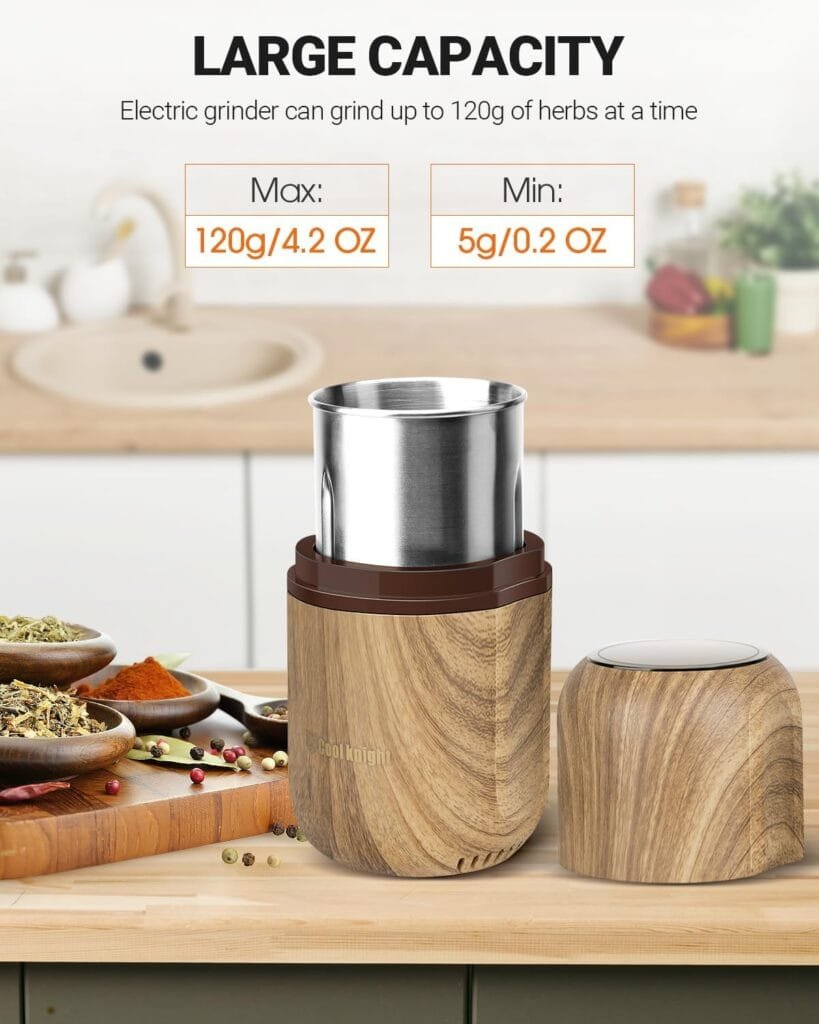 COOL KNIGHT Herb Grinder Electric Spice Grinder [Large Capacity/High Rotating Speed/Electric]-Electric Grinder for Spices and Herbs (Wood grain 2)
