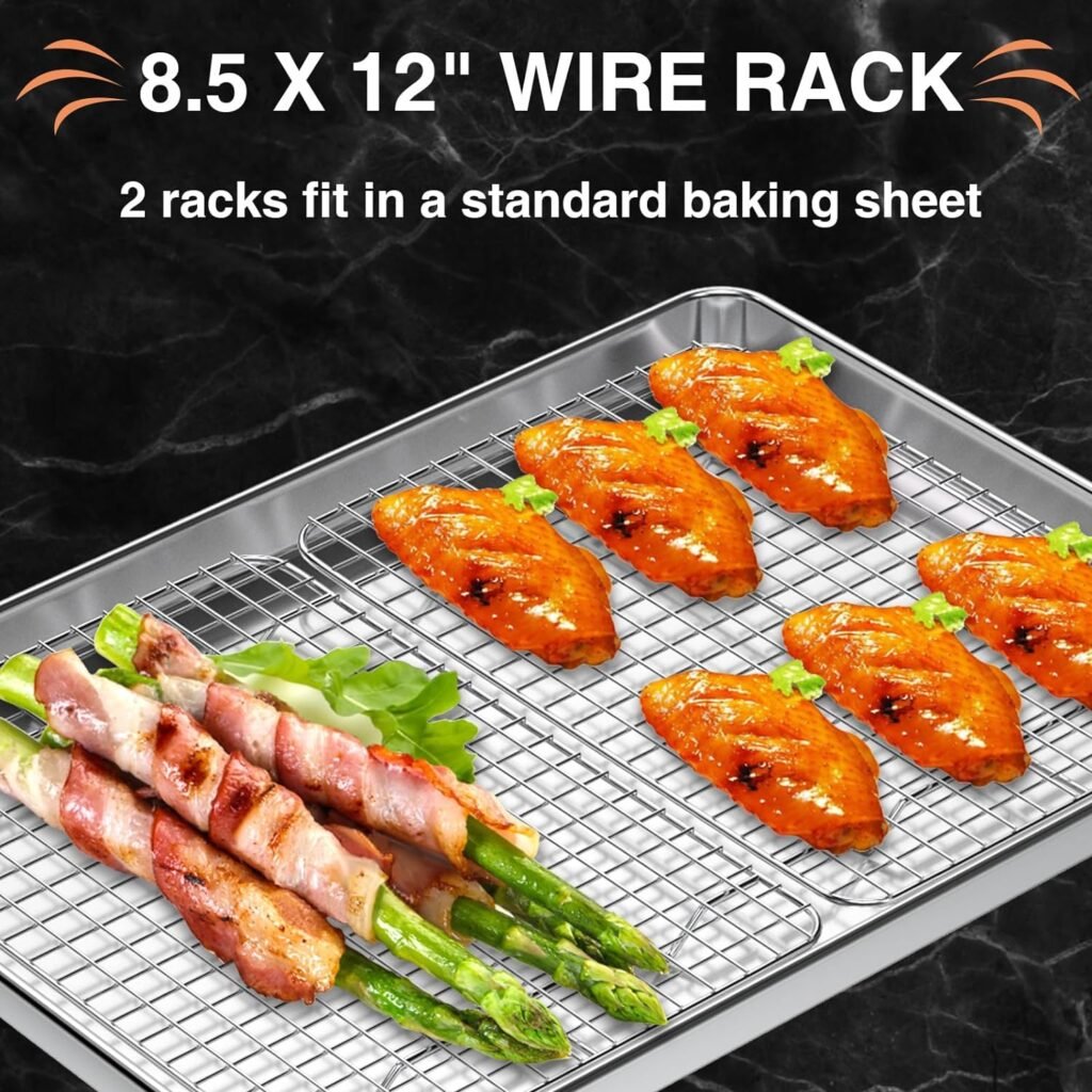 Cooling Rack for Baking 2-Pack, 15 x 10 Inches Baking Rack, Stainless Steel Wire Cookie Rack Fits Jelly Roll Sheet Pan, Oven Safe for Cooking, Roasting, Grilling