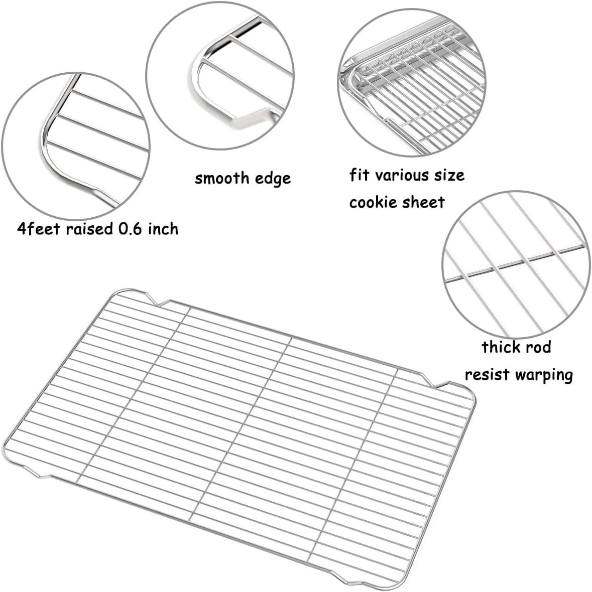 Cooling Rack Set of 3, Baking Rack Stainless Steel Wire Rack for Baking Cooking Roasting Grilling Cooling, 15” x 11” x 0.5” Wire Racks, Fit Various Size Cookie Sheets Oven