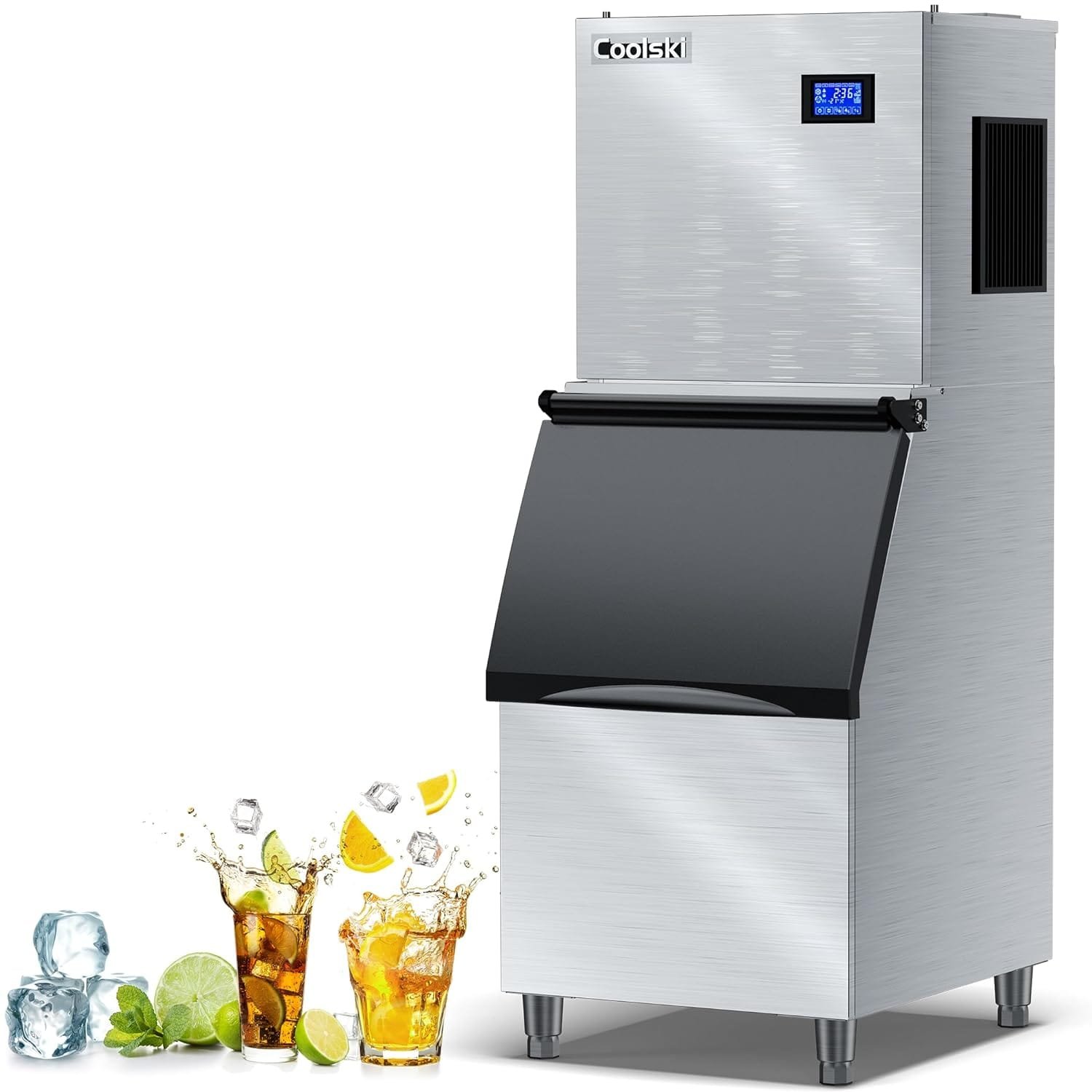 Coolski Commercial Ice Maker Machine 300LBS/24H, 22 Air Cooled Commercial Ice Machine with Ice Bin, Modular Ice Machine for Restaurants Clear Ice Cubes/Stainless Steel Construction/ETL Approved