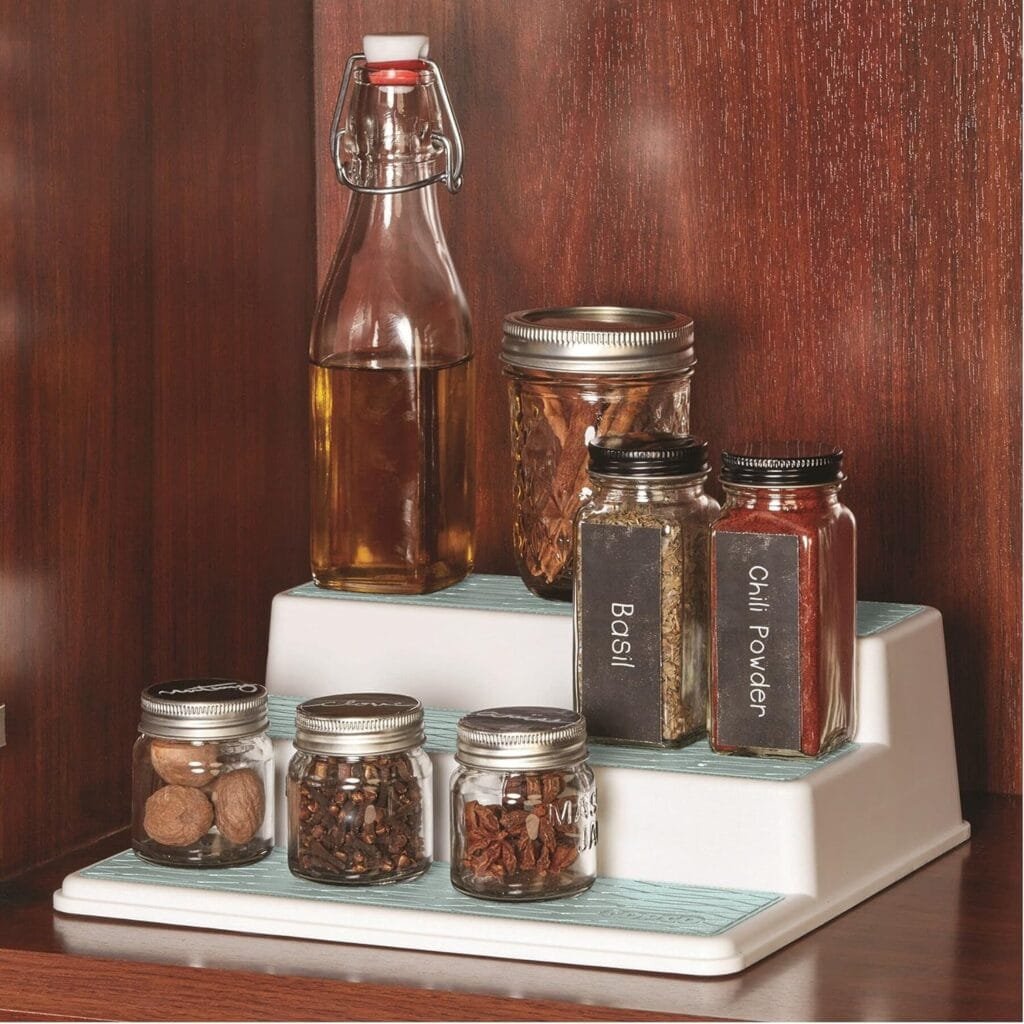 Copco 2555-0188 Non-Skid 3-Tier Spice Pantry Kitchen Cabinet Organizer, 15-Inch, White/Gray