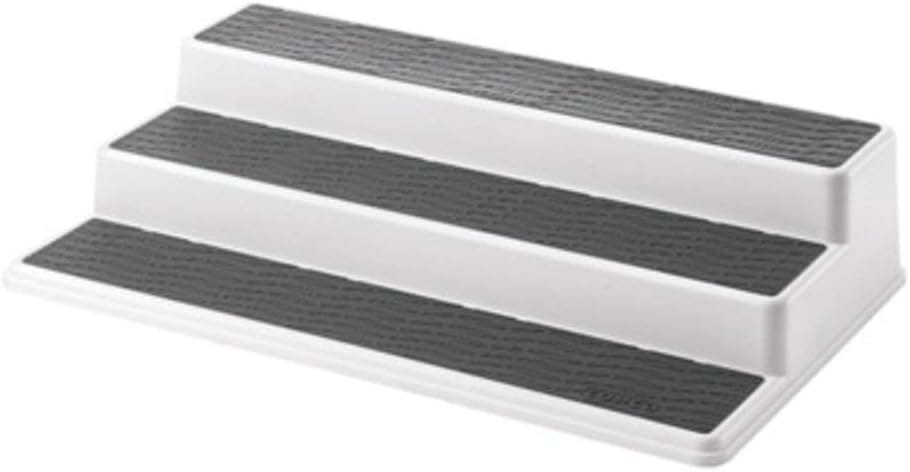 Copco 2555-0188 Non-Skid 3-Tier Spice Pantry Kitchen Cabinet Organizer, 15-Inch, White/Gray