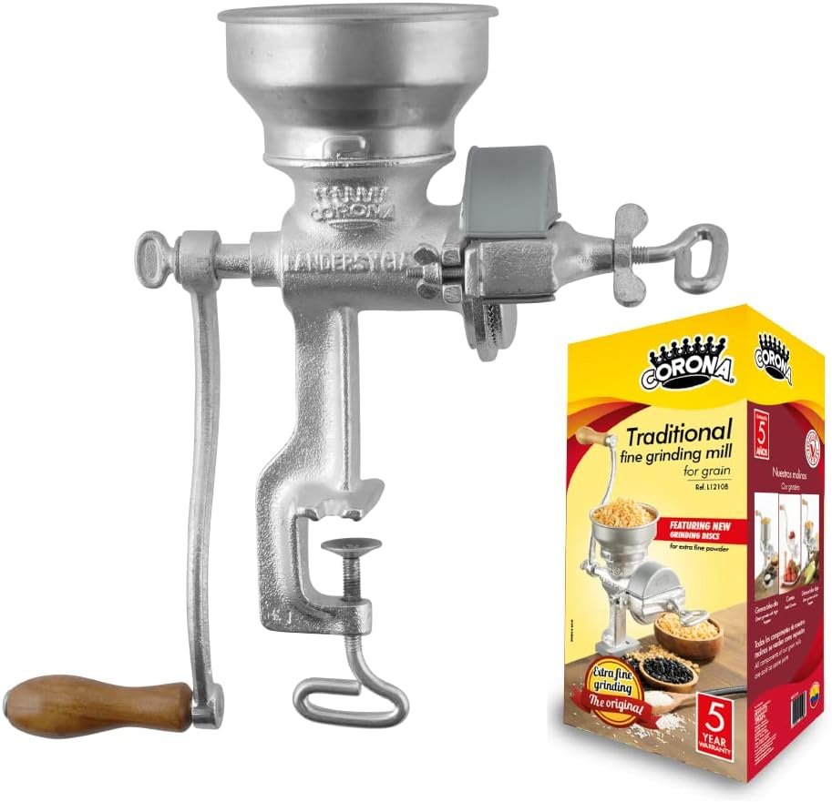 Corona Corn Grinder with Low Hopper, Grain Mill, Manual Grinder For Corn, Rice, Soybeans, Pepper, Chickpeas, Cast Iron Wheat Grinder For Domestic Use Corona Corn Grinder with Low Hopper, Grain Mill, Manual Grinder For Corn, Rice, Soybeans, Pepper, Chickpeas, Cast Iron Wheat Grinder For Domestic Use