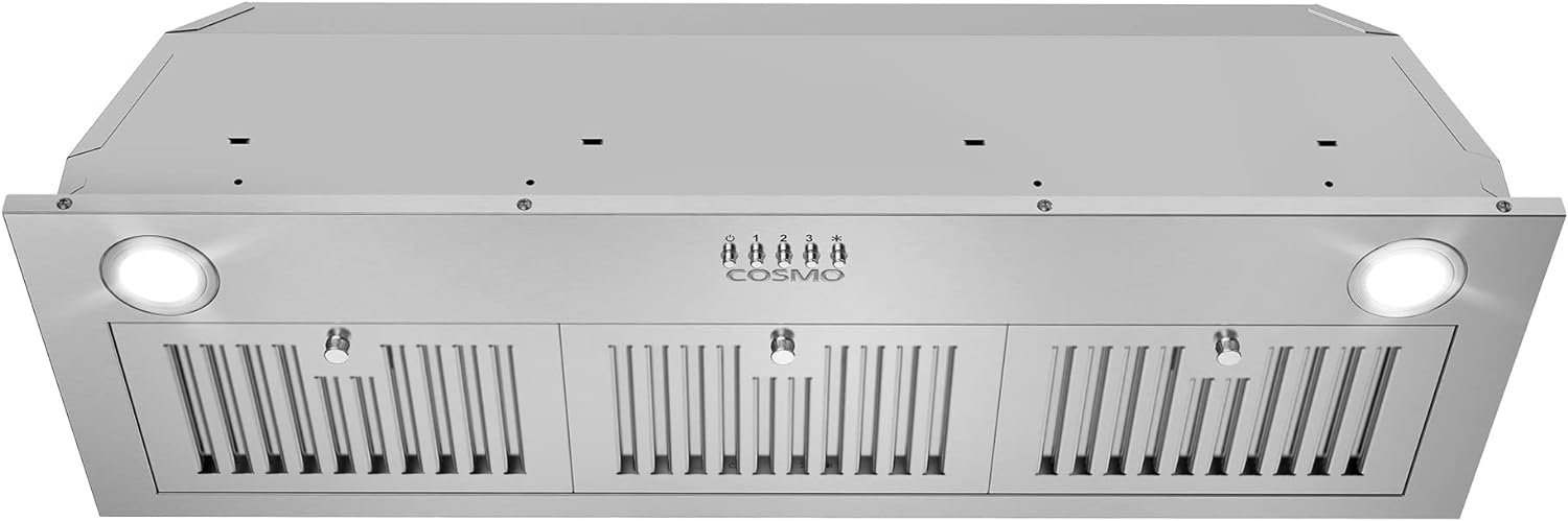 COSMO COS-36IRHP 36 in. Insert Range Hood with Push Button Controls, 3-Speed Fan, LED Lights and Permanent Filters in Stainless Steel COSMO COS-36IRHP 36 in. Insert Range Hood with Push Button Controls, 3-Speed Fan, LED Lights and Permanent Filters in Stainless Steel