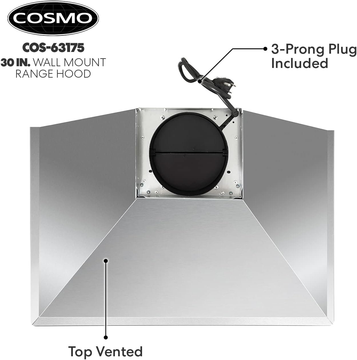 COSMO COS-6324EWH Wall Mount Range Hood, Chimney-Style Over Stove Vent, 3 Speed Fan, Permanent Filters, LED Lights in Stainless Steel (24 inch) COSMO COS-6324EWH Wall Mount Range Hood, Chimney-Style Over Stove Vent, 3 Speed Fan, Permanent Filters, LED Lights in Stainless Steel (24 inch)