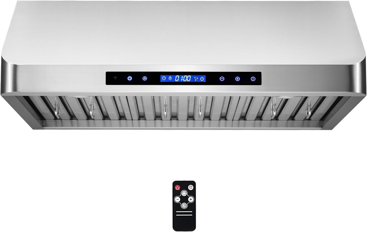 COSMO QB90 36 in. Under Cabinet Range Hood with Push Button Controls, Permanent Filters, LED Lights, Convertible from Ducted to Ductless (Kit Not Included) in Stainless Steel, 36 inches COSMO QB90 36 in. Under Cabinet Range Hood with Push Button Controls, Permanent Filters, LED Lights, Convertible from Ducted to Ductless (Kit Not Included) in Stainless Steel, 36 inches